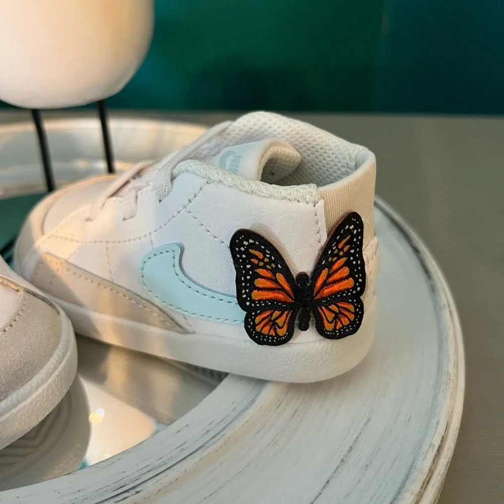 Nike Infant Baby White and Blue Ankle Walking Sneakers with Butterfly Design